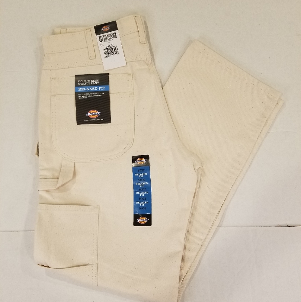 NWT Dickies Double Knee Utility Painter's Pants Natural Beige 34x32 Relaxed Fit
